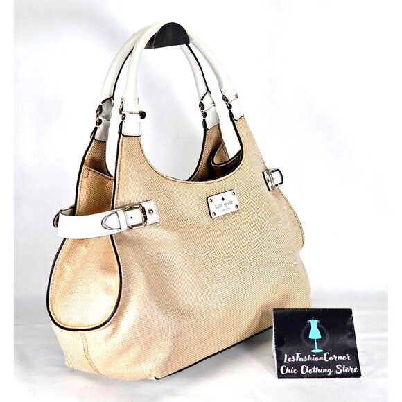 NWOT Kate Spade Women's Beige Canvas White Leather Vanston Dylan Burlap Bag 2252 - Picture 4 of 13